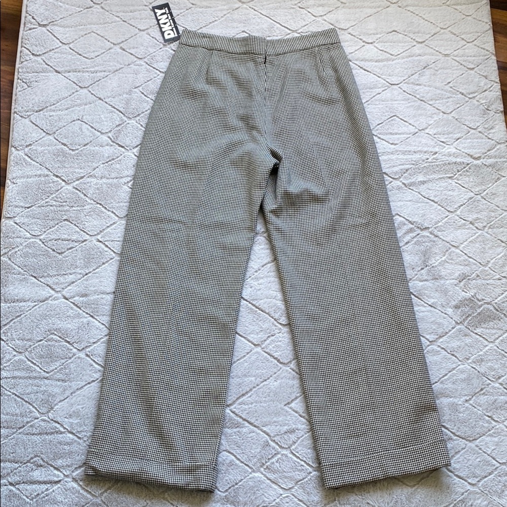 VTG Deadstock DKNY 100% Wool Wide Leg Houndstooth Cuffed Dress Pants
